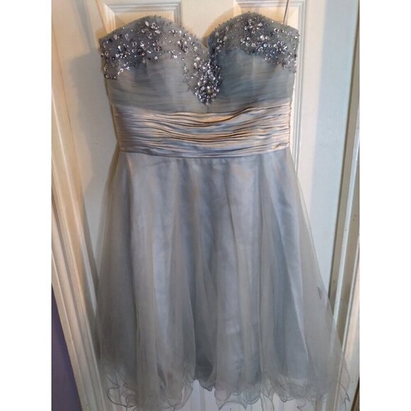 May Queen Couture Dress Strapless Silver Beaded Formal Mini Sz 10 Juniors - Picture 1 of 7